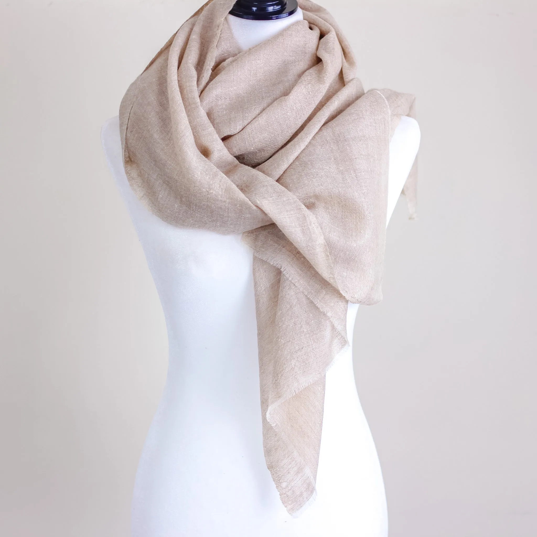 100% Pure Cashmere Scarf - Handspun Softest Pashmina Cashmere Wool Stole from Ladakh, Himalayas | Light Brown, 30x84"