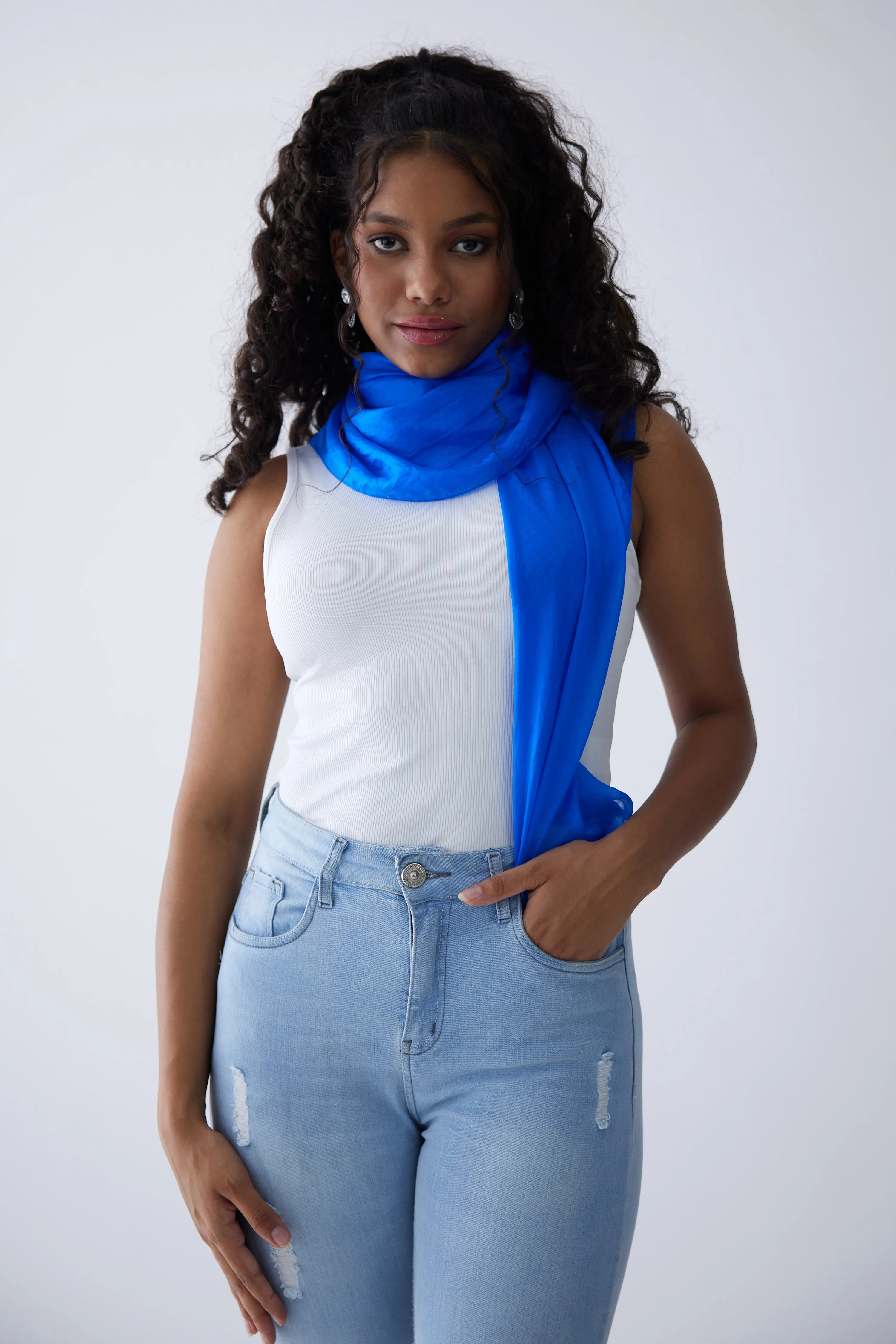 100% Silk Scarf - Blue