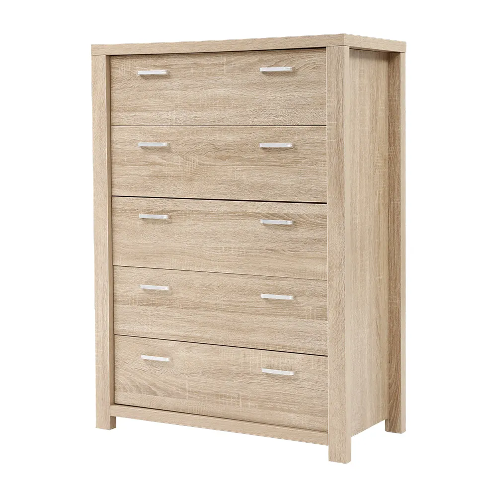 5 Spacious Drawers Tallboy, Oak Finish, Artiss MAXI