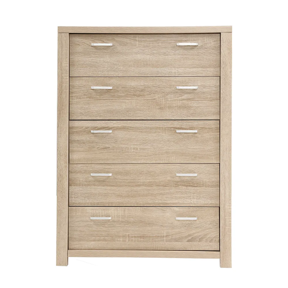 5 Spacious Drawers Tallboy, Oak Finish, Artiss MAXI