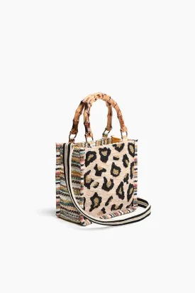 AB23-730 Luxe Leopard Bamboo Handle Handbag