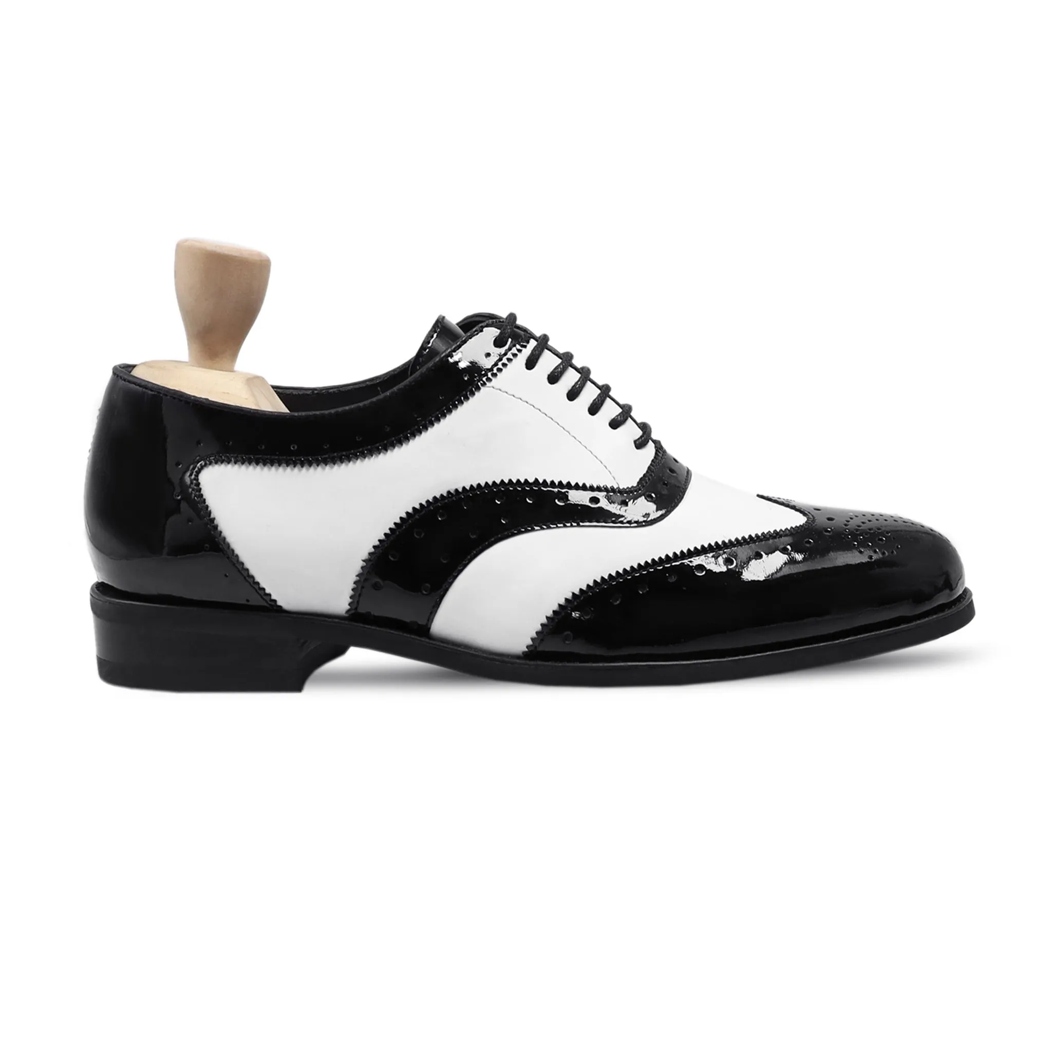 Arley - Men's Black Patent and White Box Leather High Shine Oxford Shoe