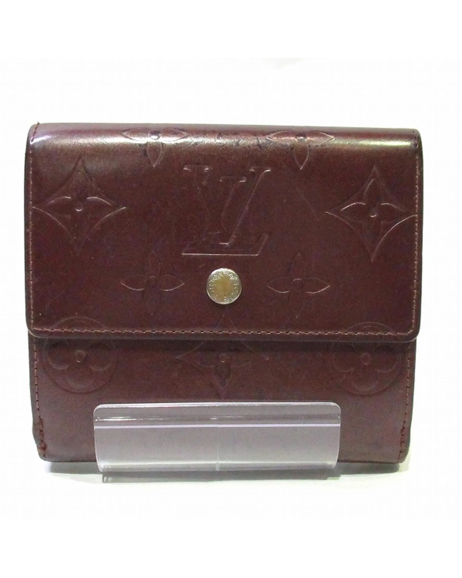 Authentic Louis Vuitton Tri-Fold Leather Wallet in Maroon