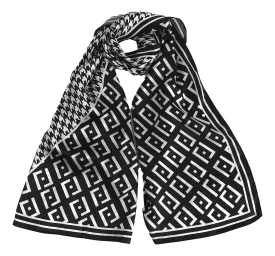 Black and White Print Long Silk Scarf