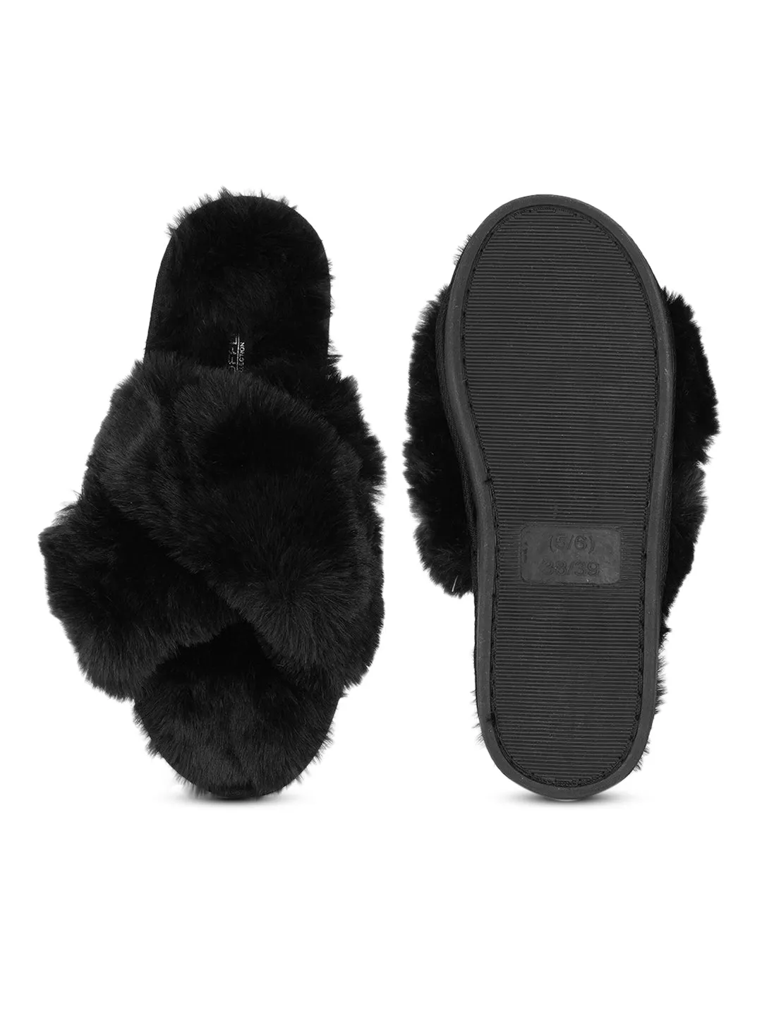 Black Fur Winter Warm Comfy Slipper (TC-INDSLIP1-BLK)