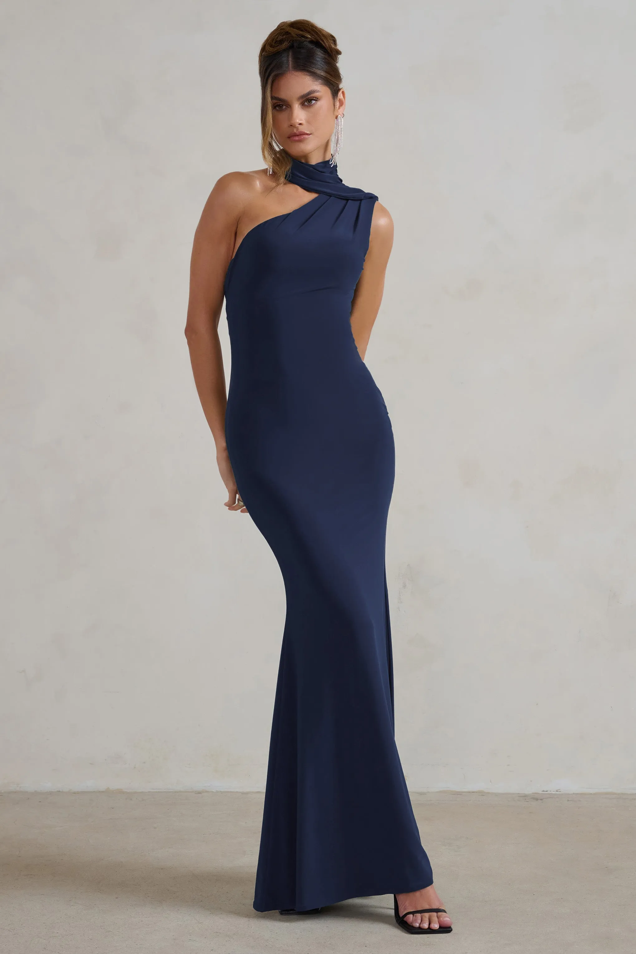 Capucine | Navy One Shoulder Draped Maxi Dress