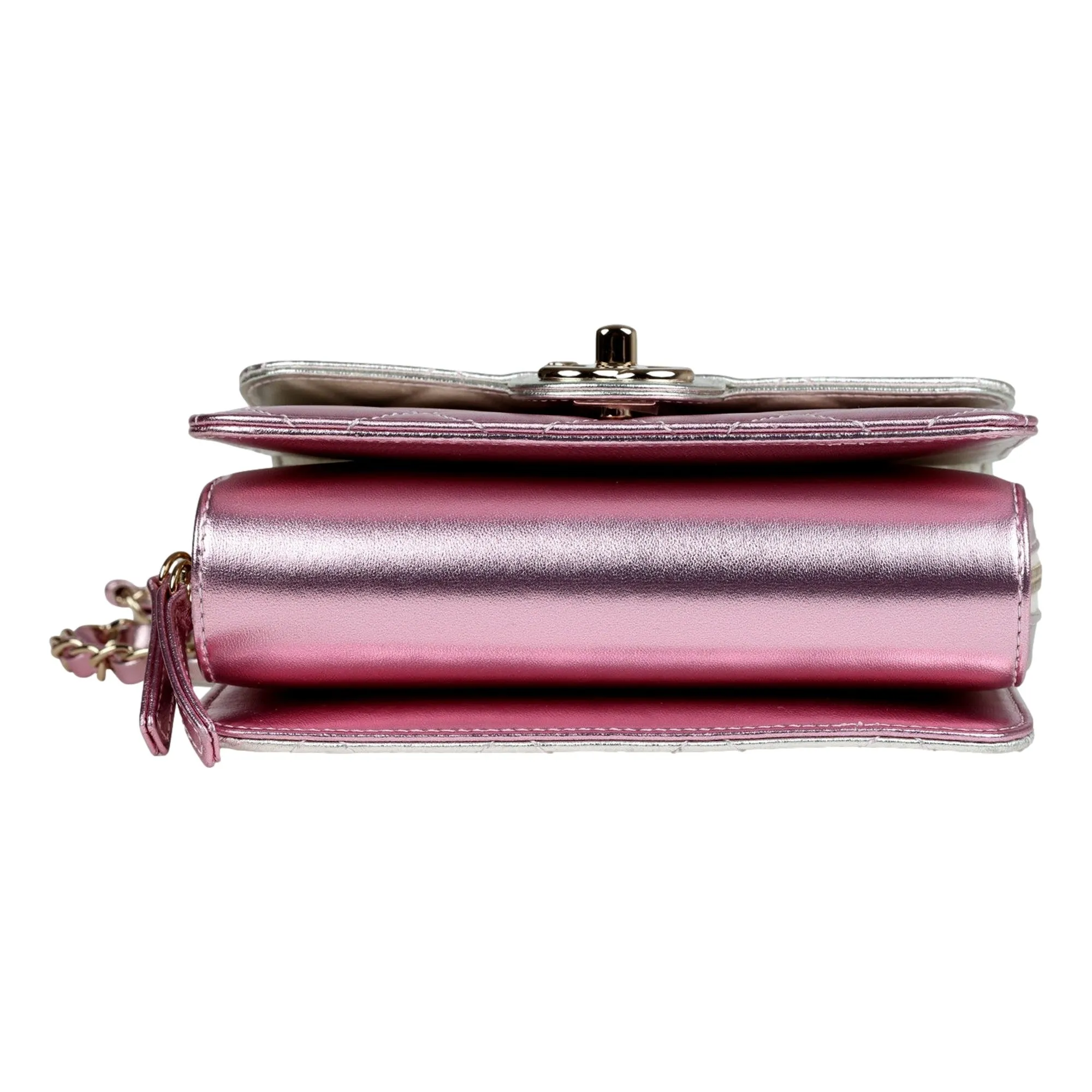 Chanel Mini Flap Bag in Iridescent Pink & Silver Metallic Lambskin