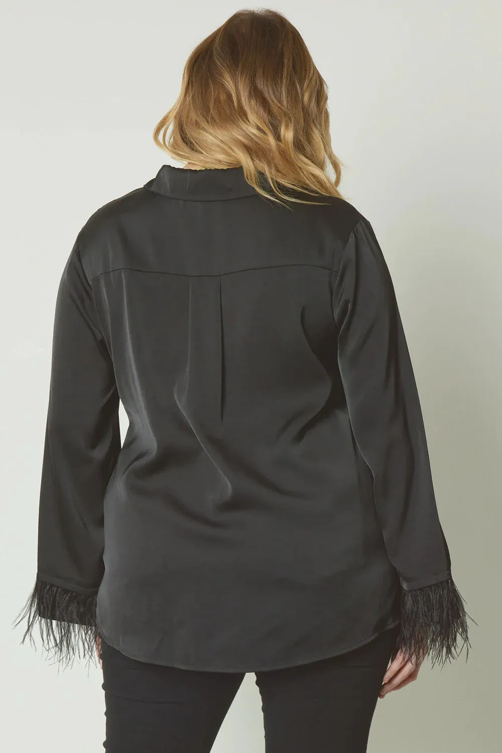 Feather Elegance Black Satin Top