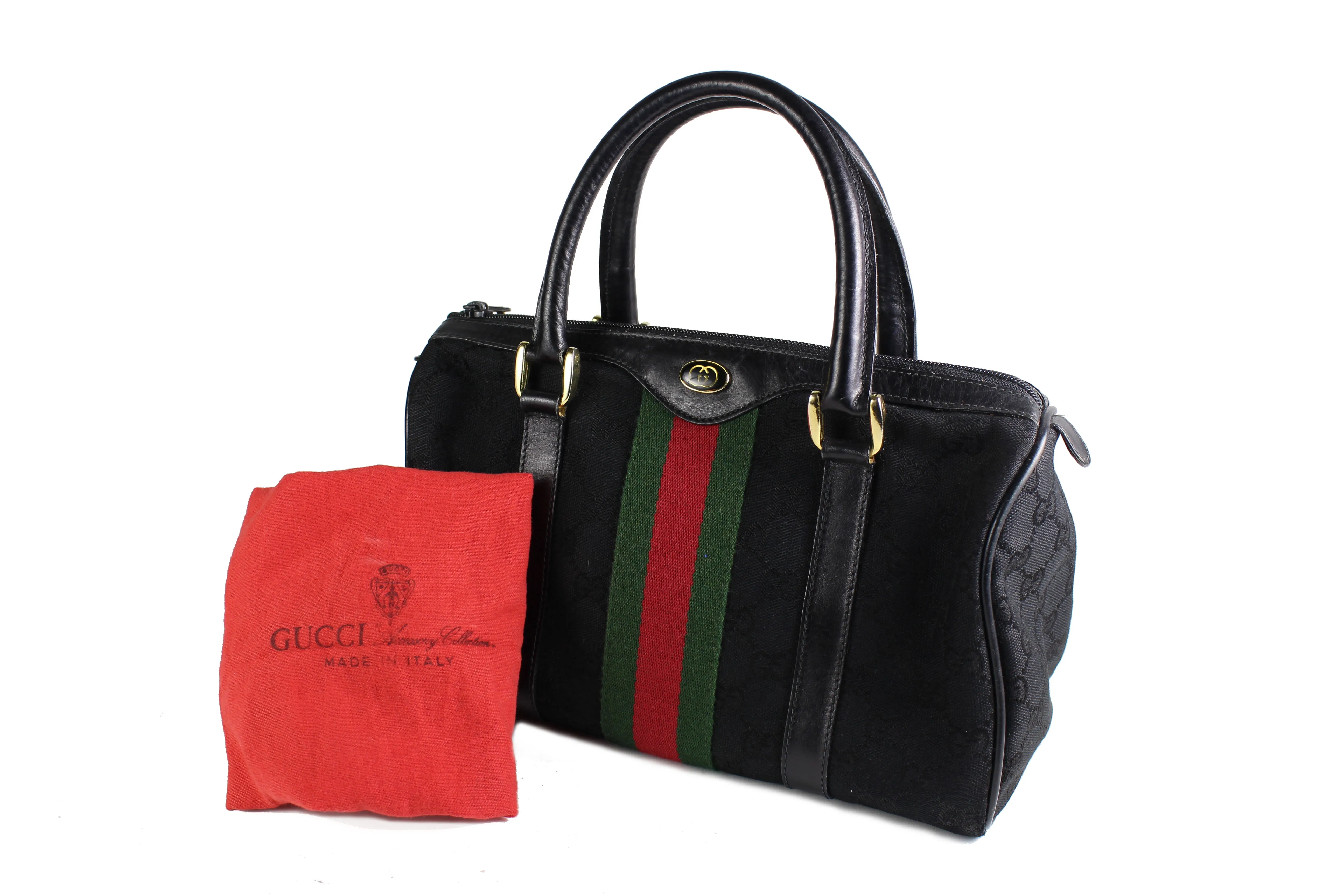 GUCCI Boston black monogram fabric canvas bag