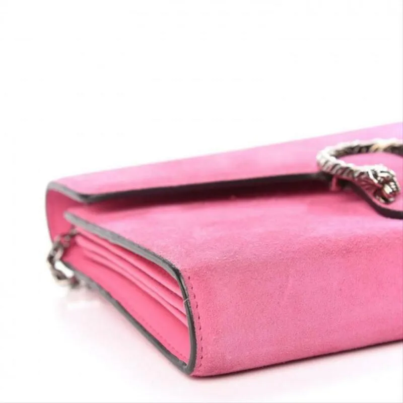 Gucci Chain Wallet Dionysus Mini Pink Suede Cross Body Bag