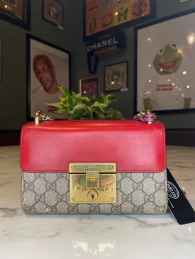 Gucci Handbag Red Beige Padlock