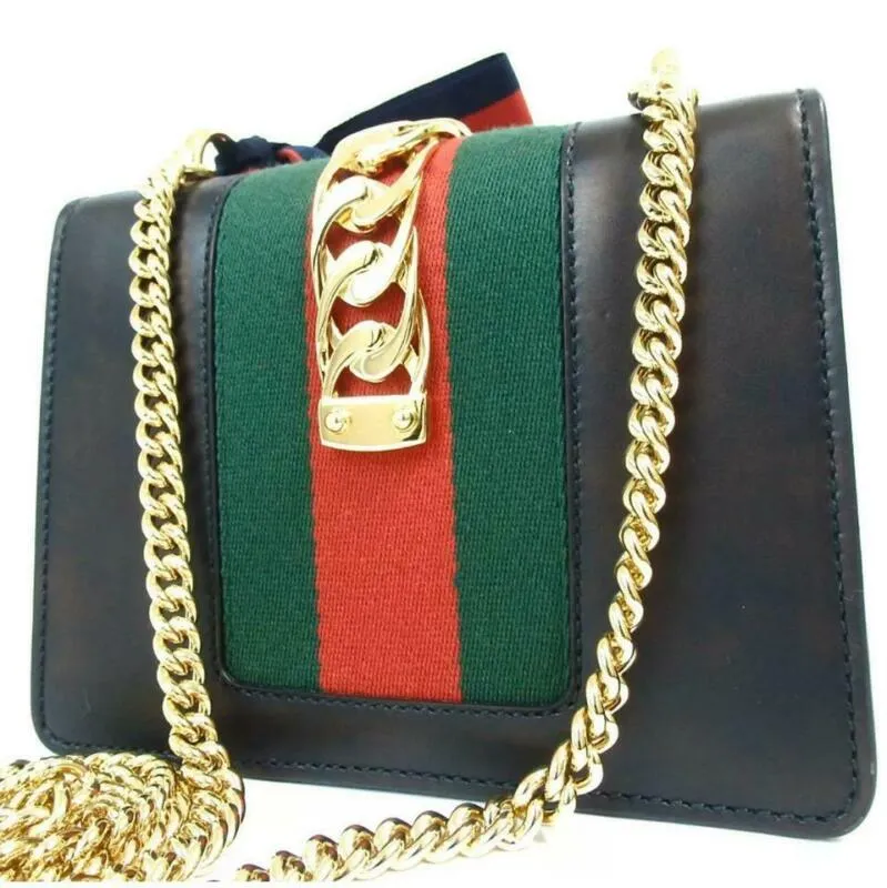 Gucci Shoulder Sylvie Chain Black Leather Cross Body Bag