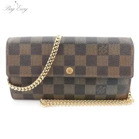 LOUIS VUITTON Damier Ebene Sarah Wallet with Chain