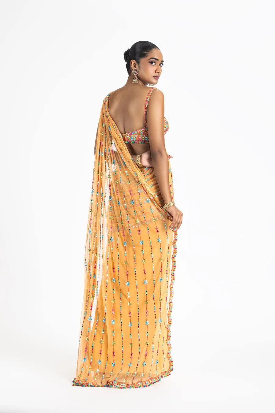 MANGO ORANGE PRE-DRAPED SAREE