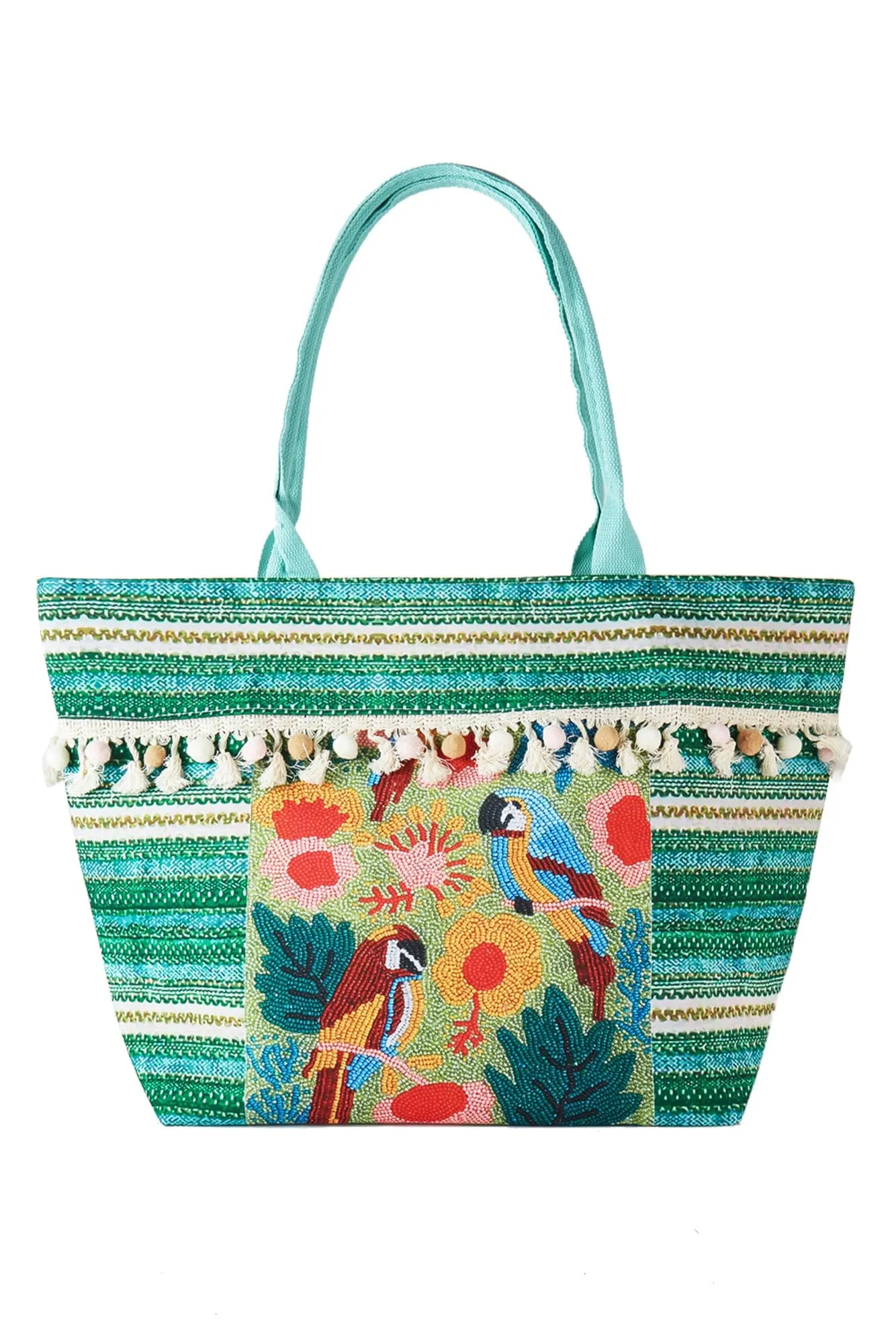 MB0249 Melany Parrot Boho Print Tassel Tote Bag