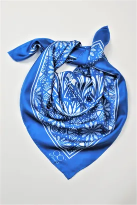 SERENITY Mandala 100% Silk Square Scarf in Blue White