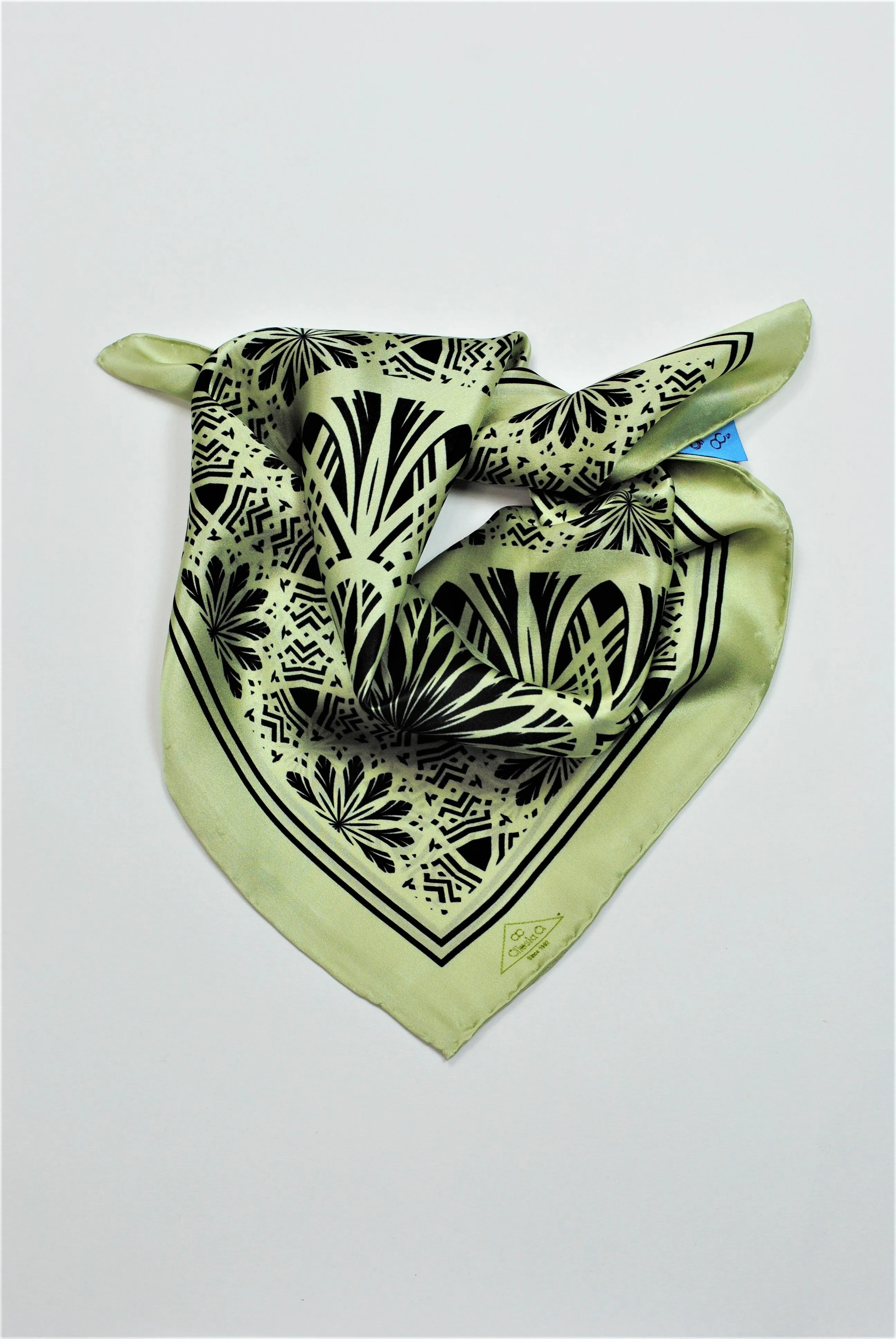 SERENITY Mandala 100% Silk Square Scarf in Sage Black