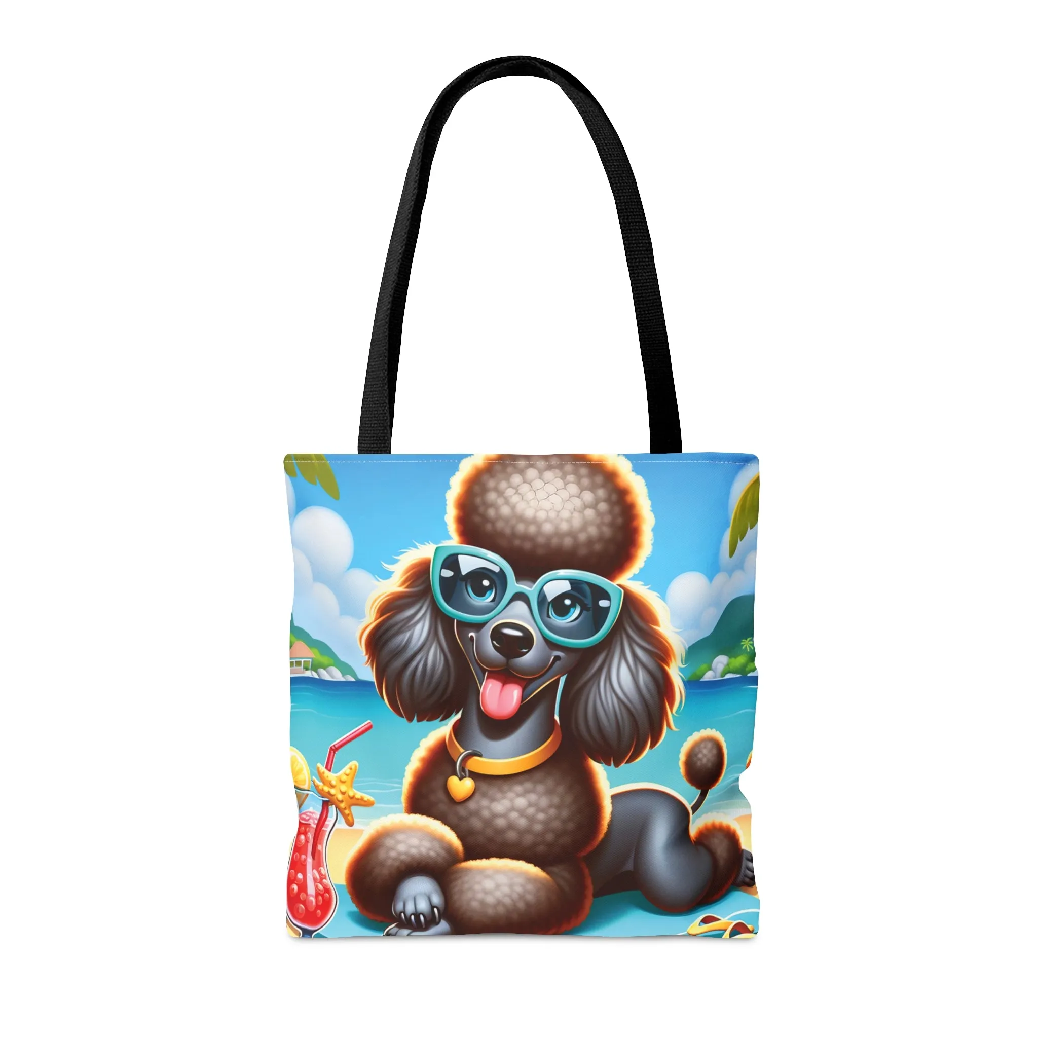 Tote Bag, Dog on Beach, Black Poodle, Tote bag, awd-1235