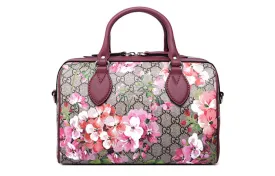 (WMNS) GUCCI GG Blooms Logo Printing Canvas Boston Small Ebony / Pink / Wine Red Handbag 409529-KU2IN-8693