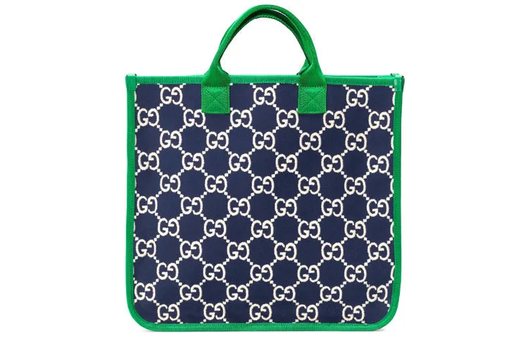 (WMNS) GUCCI Logo Stripe Webbing Tote Kids Kid's Navy Blue / Green Handbag 605831-H0GA0-4974