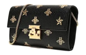 (WMNS) GUCCI Padlock Metallic Bee Star Printing Leather Chain Wallet Shoulder Bag Armpit Black Handbag 453506-DJ2KG-8474