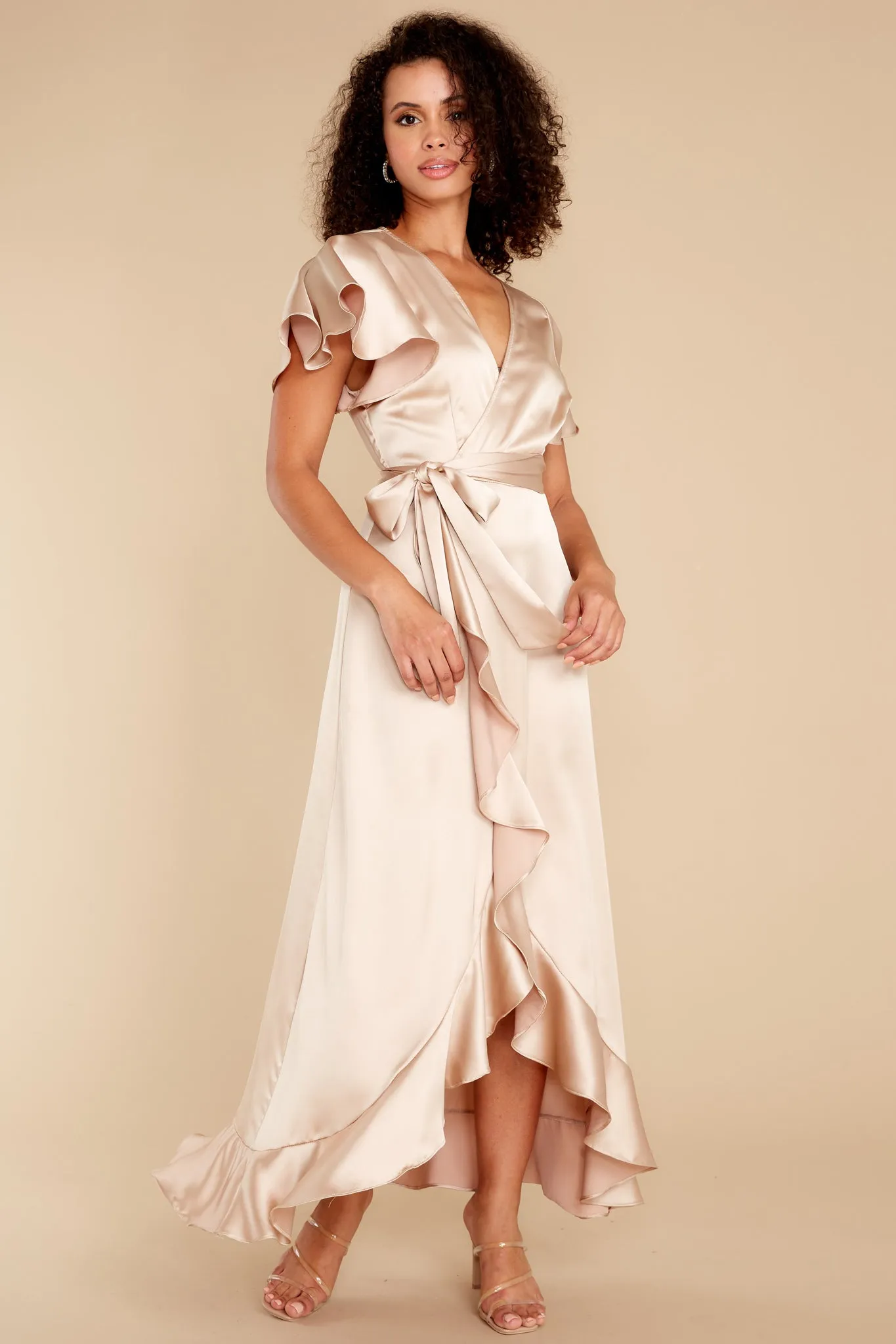 Wrapped In Class Champagne Maxi Dress